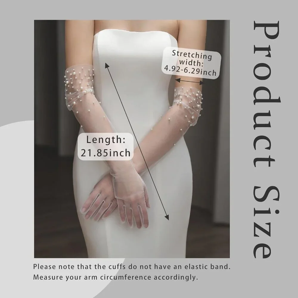 Women's Off-White Tulle Pearl Long Sleeves Gloves Bridal Party Prom Costumes